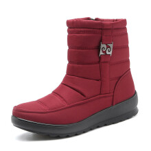 (Wine Red, 38) Women's snow boots zipper closure non-slip winter warm boots