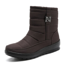(Brown, 38) Women's snow boots zipper closure non-slip winter warm boots