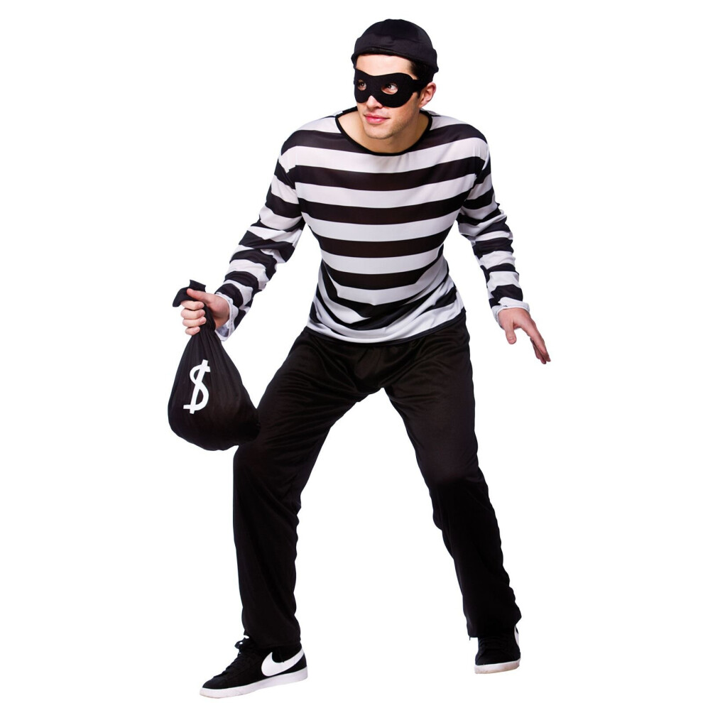 (M) Comedy Fancy Dress Mens Burglar Convict Bank Thief Robber halloween Costume New