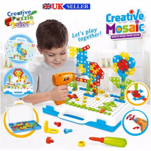 3D Mosaic Electric Drill Puzzle Toy Kids Building Blocks Assembly Model Set Gift