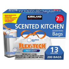 Kirkland Signature 13 Gallon Flex-Tech Scented Bin Bags Pack of 200