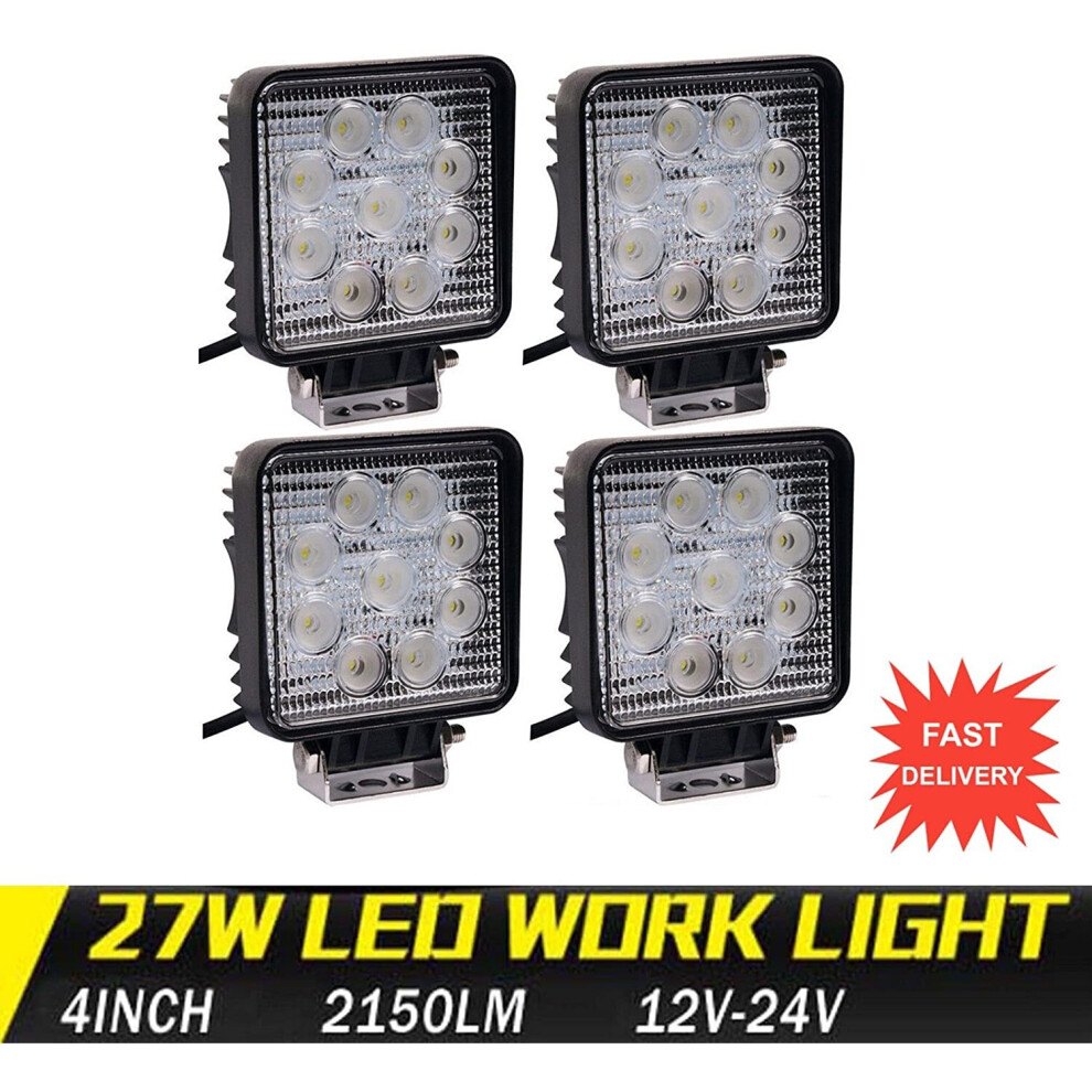 2Pcs 12V Led 27W Led Work Bar Square Work Waterproof Headlamps Flood Beam Driving Lamp Light 757842556454