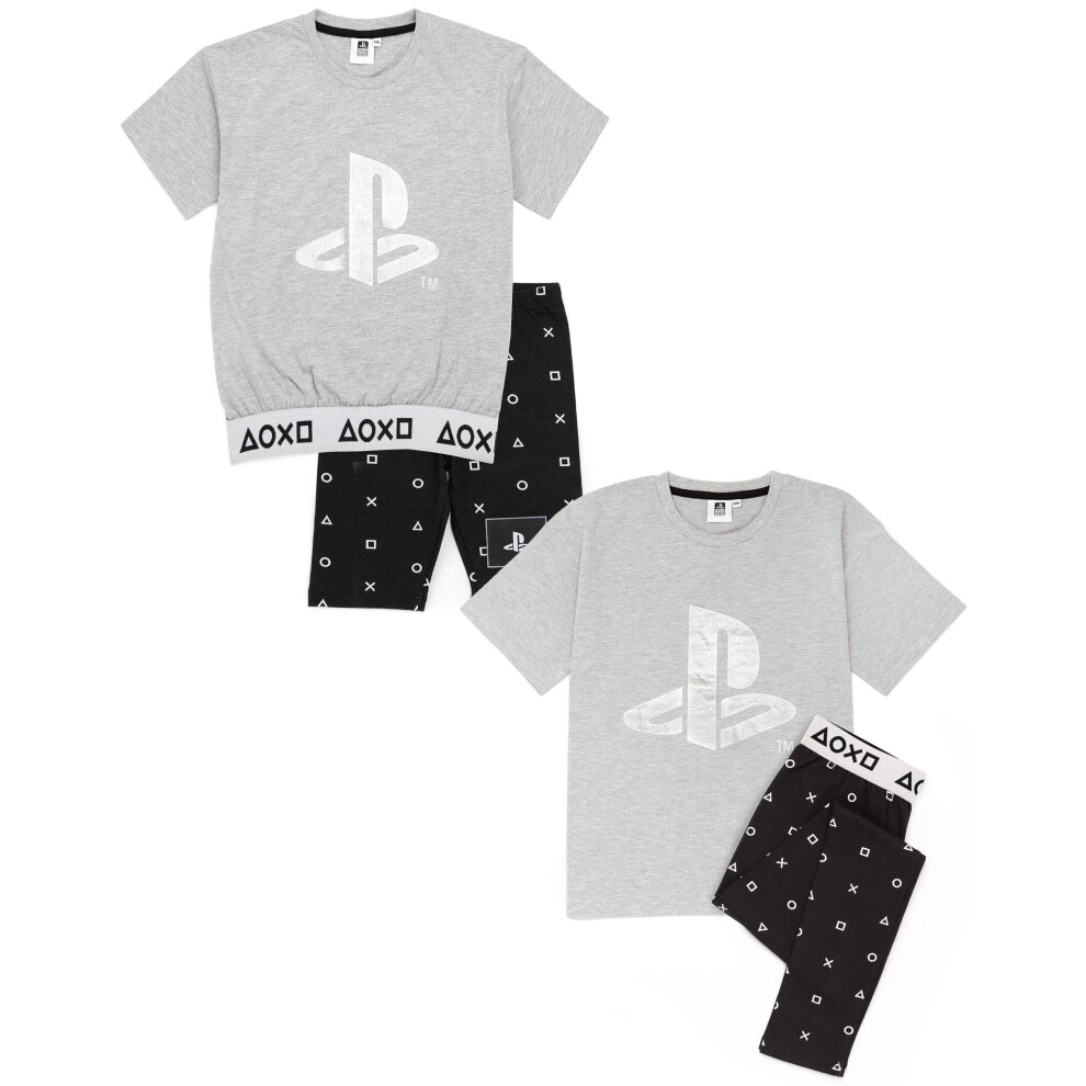 (Short Leg, 13-14 Years) Playstation Pyjamas Girls T Shirt With Cycle Shorts OR Trousers Sporty Gamer PJs