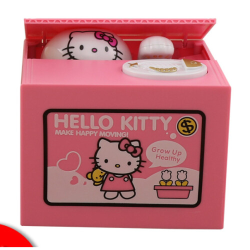 (Hello Kitty) Kids Cartoon with music Bank Money Coin Saving Box Gift Stealing Eating Coin Storage