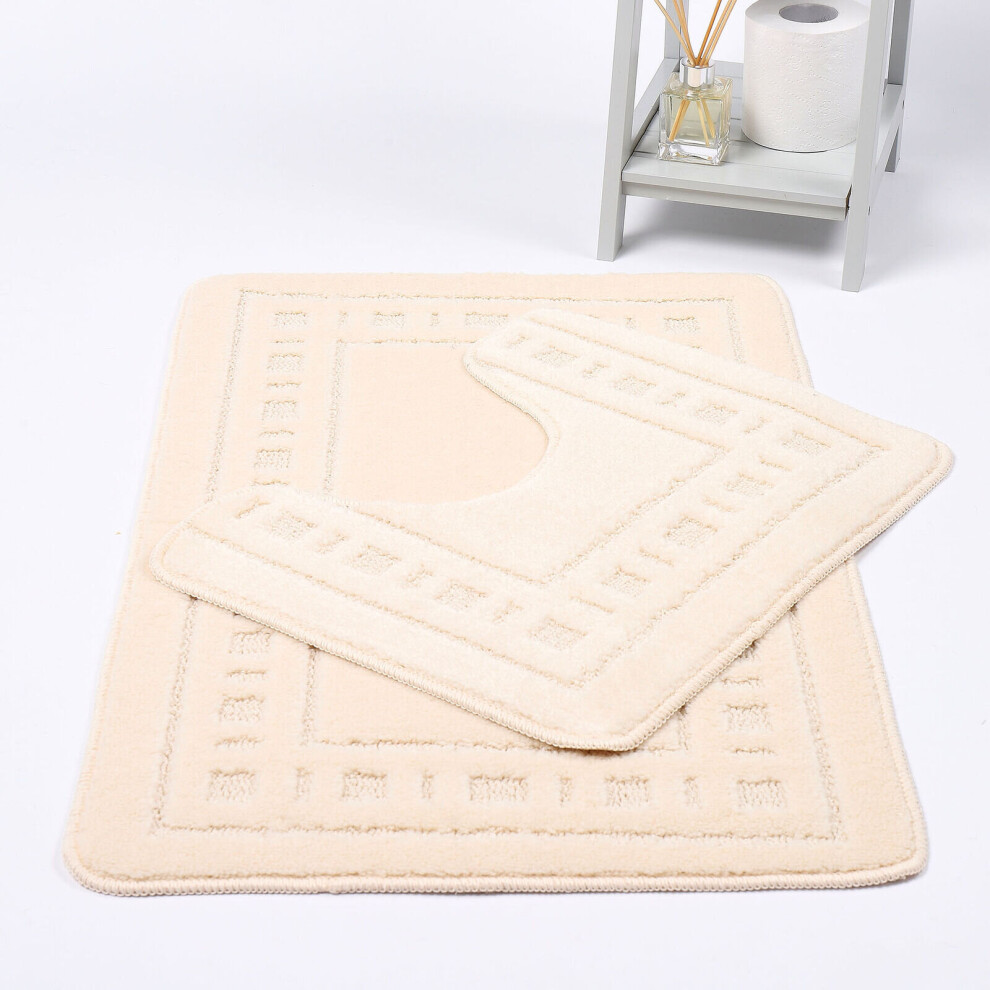 (Cream) Bath Mat Set Diem 2Piece Bath Mat & Pedestal Non Slip