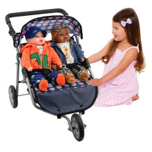 BiBi Doll Twin Dolls Blue Pram Double Baby Doll Stroller 3 Wheel Foldable Pushchair Buggy