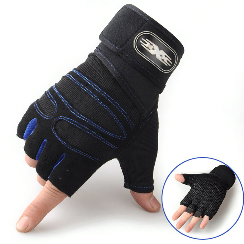 (Dark Blue, XL) Men's Gym Gloves Workout Weight Lifting Bodybuilding Training Cycling Wrist Wrap 