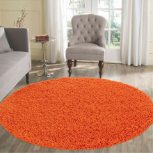 (Orange, 120 x 120 (Round) (4ft x 4ft)) Living Room Rugs Large Plain Shaggy Rugs Runners