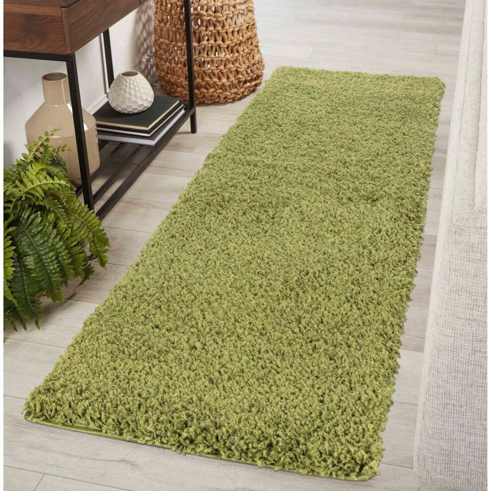 (Green, 60 x 220 cm (2ft x 7ft 3")) Living Room Rugs Large Plain Shaggy Rugs Runners