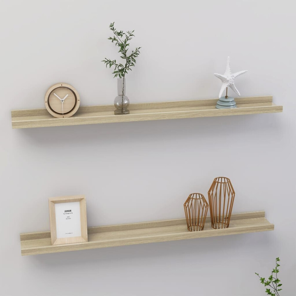 vidaXL 2x Wall Shelves Sonoma Oak 80x9x3 cm Hanging Display Racks Furniture