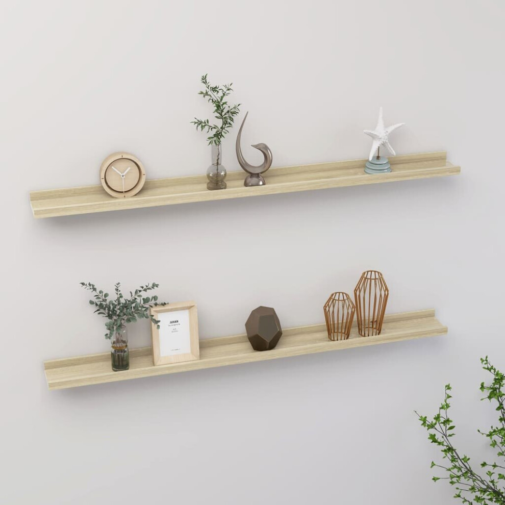 vidaXL 2x Wall Shelves Sonoma Oak 100x9x3 cm Hanging Display Racks Furniture
