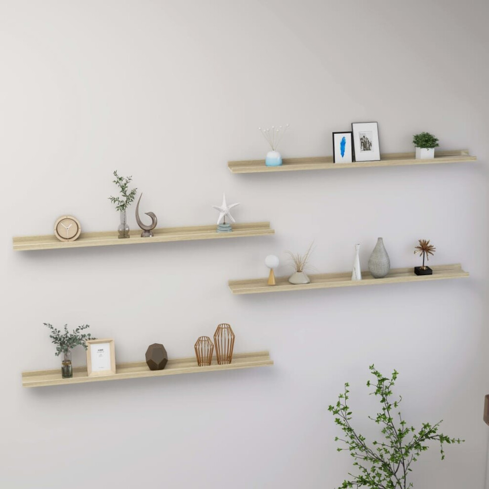 vidaXL 4x Wall Shelves Sonoma Oak 100x9x3 cm Hanging Display Racks Furniture