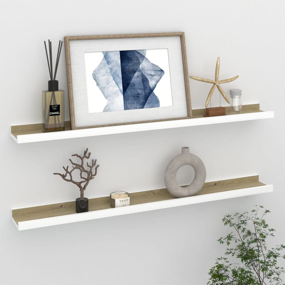 vidaXL 2x Wall Shelves White And Sonoma Oak 80x9x3 Cm Hanging Display Racks