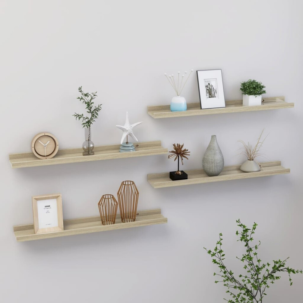 vidaXL 4x Wall Shelves Sonoma Oak 60x9x3 cm Hanging Display Racks Furniture