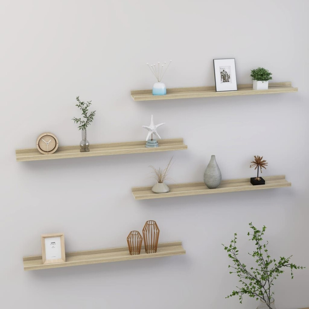 vidaXL 4x Wall Shelves Sonoma Oak 80x9x3 cm Hanging Display Racks Furniture