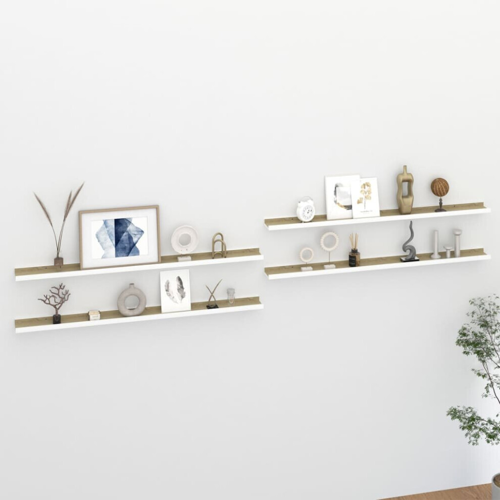 vidaXL 4x Wall Shelves White and Sonoma Oak 115x9x3 cm Hanging Display Racks