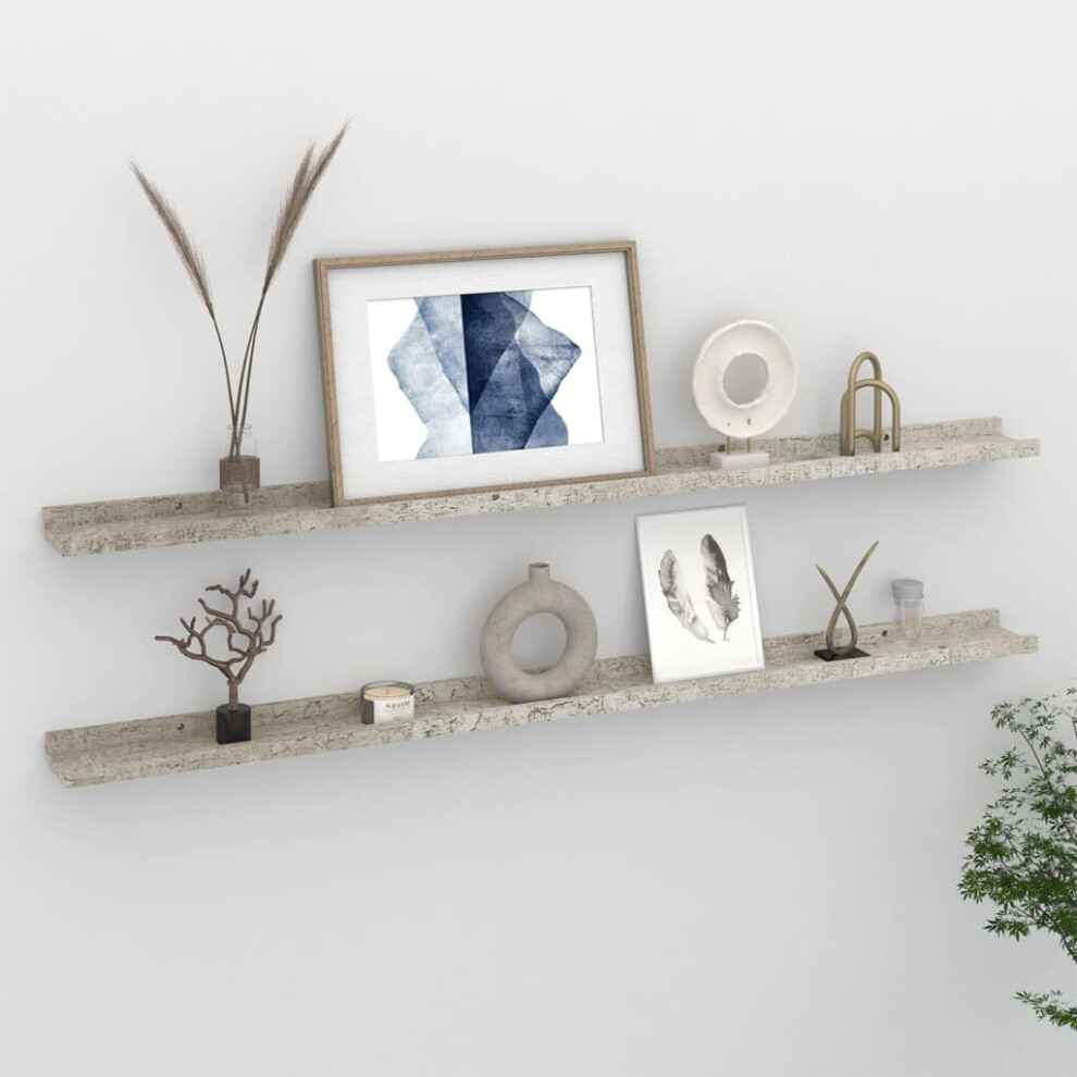 vidaXL 2x Wall Shelves Concrete Grey 115x9x3 cm Hanging Display Racks Home