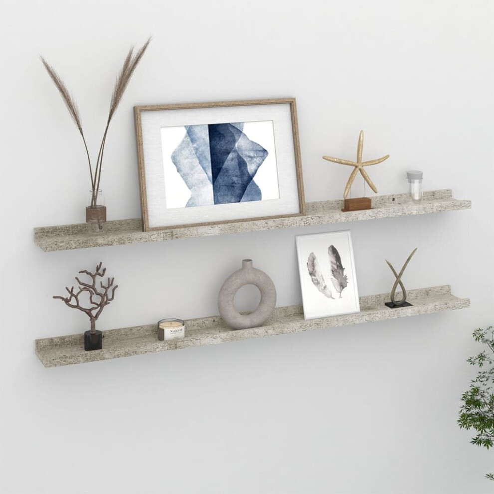 vidaXL 2x Wall Shelves Concrete Grey 100x9x3 cm Hanging Display Racks Home