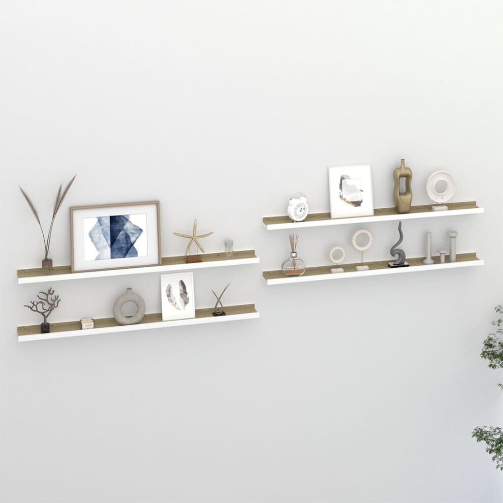 vidaXL 4x Wall Shelves White and Sonoma Oak 100x9x3 cm Hanging Display Racks