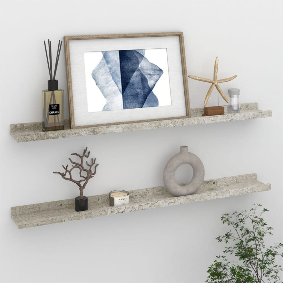 vidaXL 2x Wall Shelves Concrete Grey 80x9x3 cm Hanging Display Racks Home