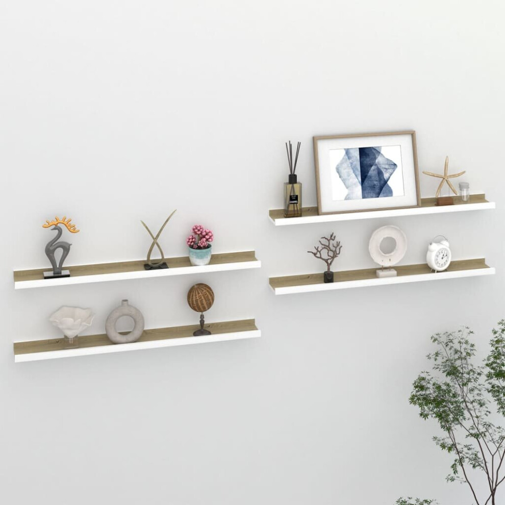 Vidaxl 4X Wall Shelves White And Sonoma Oak 80X9x3 Cm Hanging Display Racks