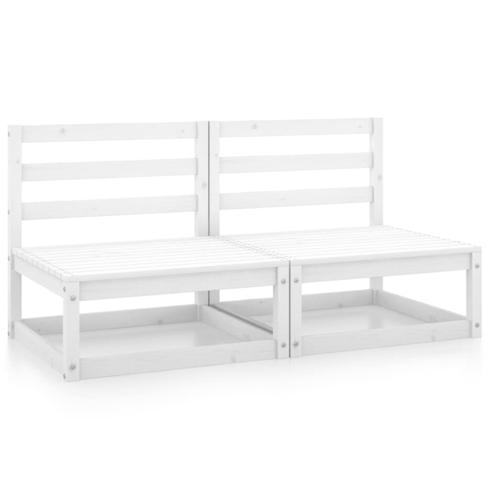 vidaXL 2x Solid Pinewood Garden Middle Sofas White Outdoor Seating Furniture