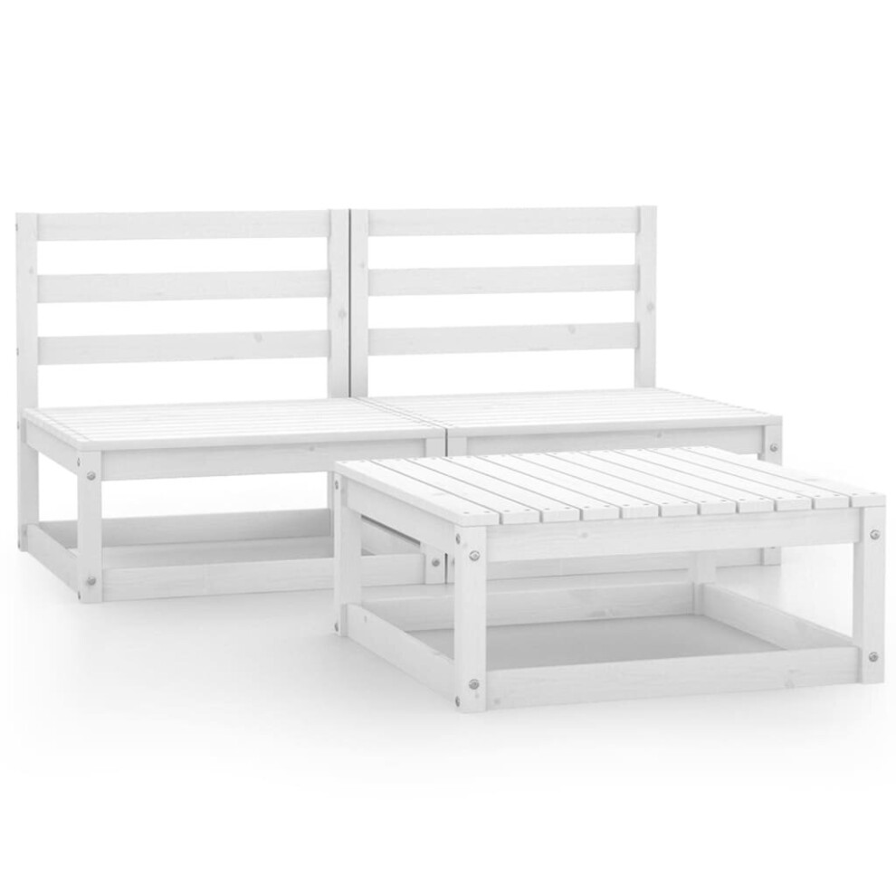 vidaXL Solid Pinewood Garden Lounge Set 3 Piece White Wooden Furniture Sofa