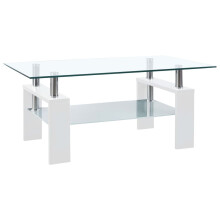 vidaXL Coffee Table White and Transparent Tempered Glass Living Room Furniture