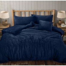 (Single, Wave Navy) TEDDY WAVE & WAFFLE Duvet Cover Set Soft Cozy