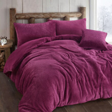 (Single, Waffle Plum) TEDDY WAVE & WAFFLE Duvet Cover Set Soft Cozy