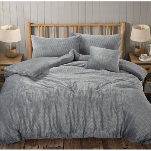 (Double, Wave Silver) TEDDY WAVE & WAFFLE Duvet Cover Set Soft Cozy