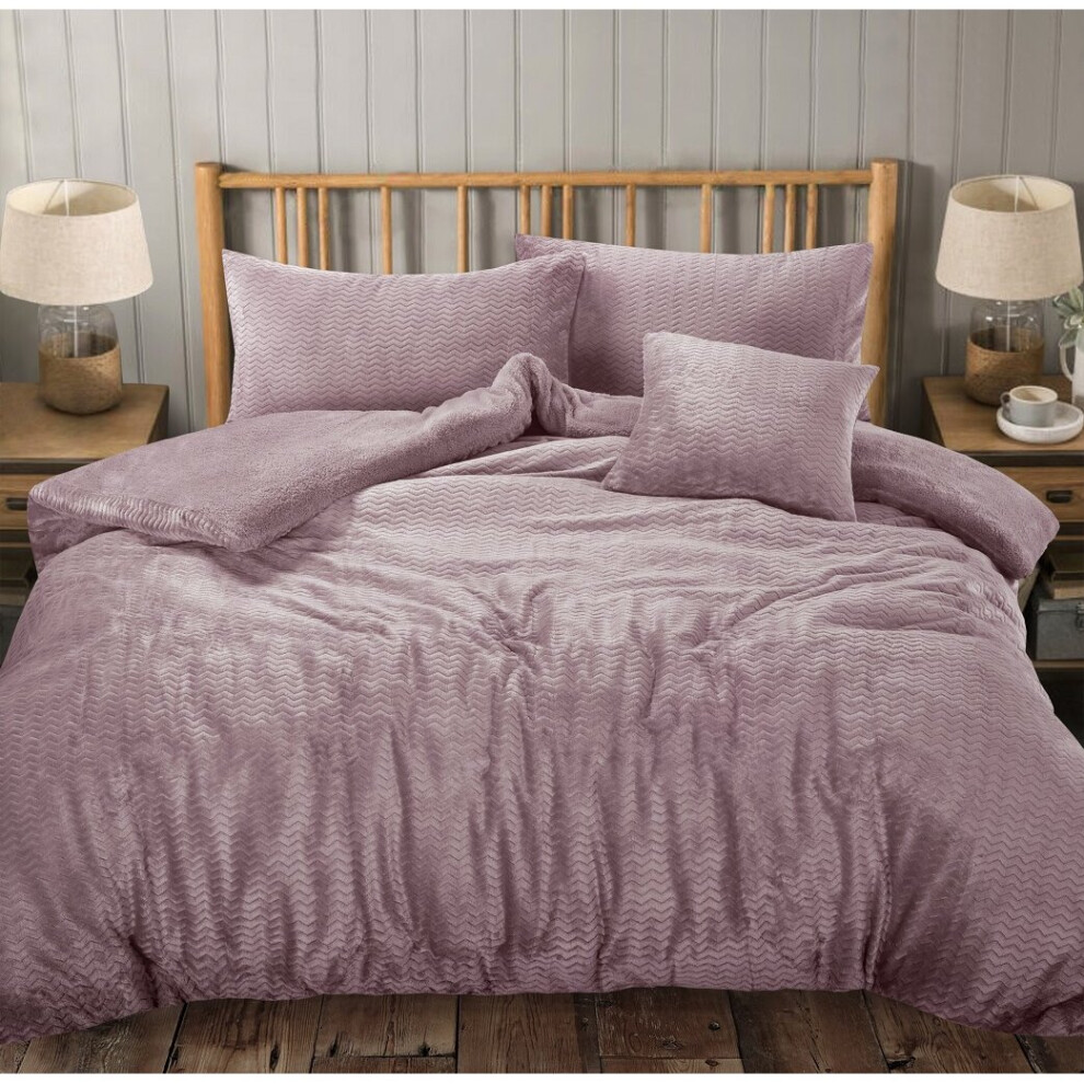 (Double, Wave Mauve) TEDDY WAVE & WAFFLE Duvet Cover Set Soft Cozy