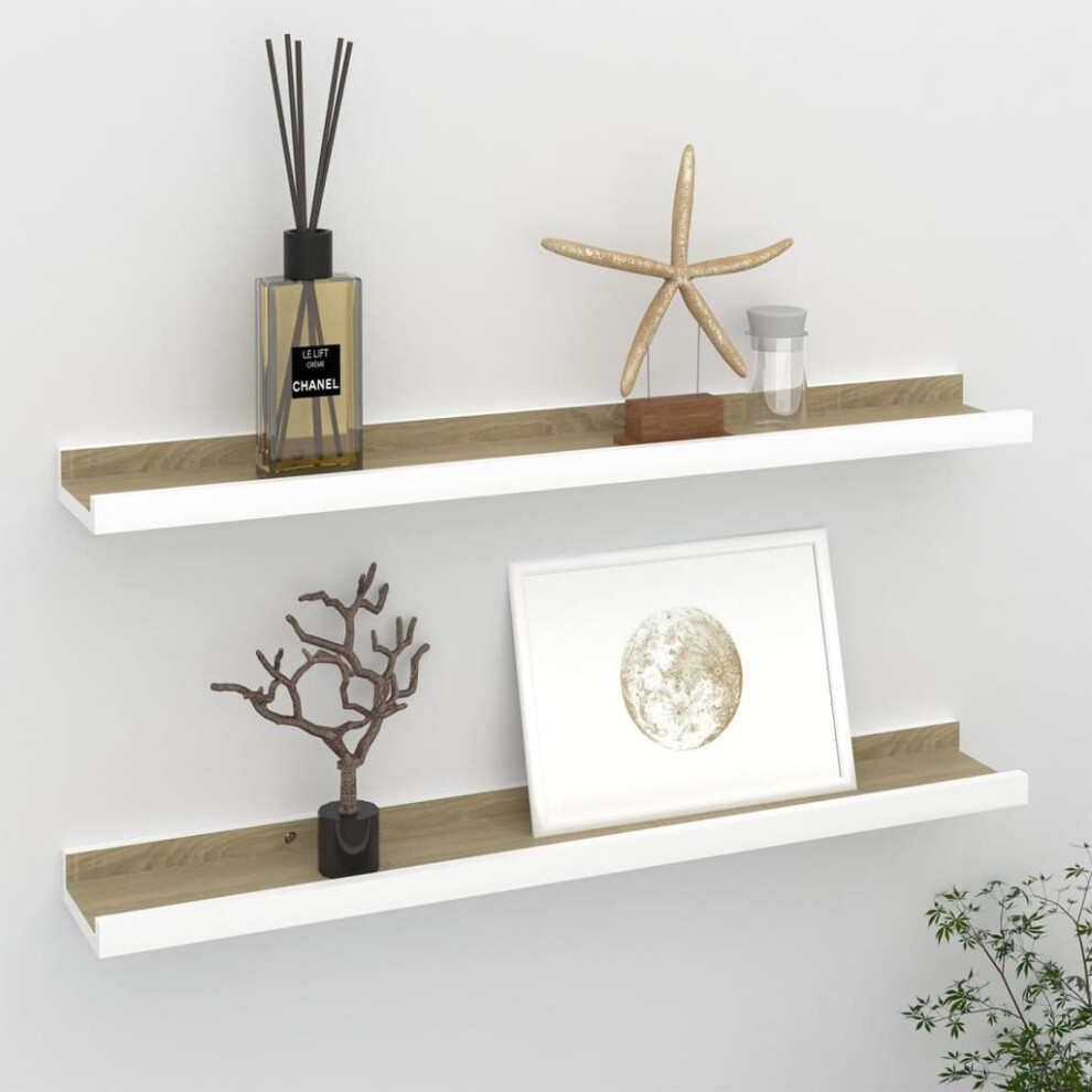 vidaXL 2x Wall Shelves White and Sonoma Oak 60x9x3 cm Hanging Display Racks