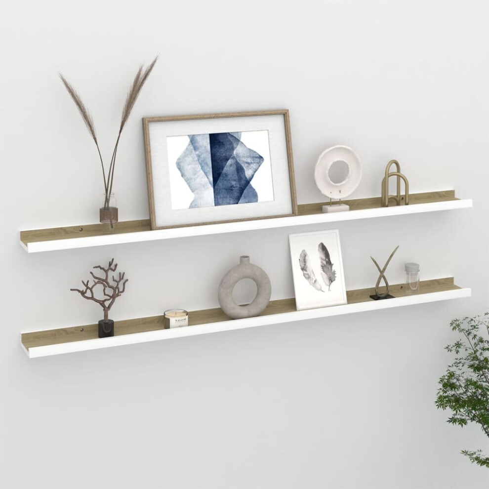 Vidaxl 2X Wall Shelves White And Sonoma Oak 115X9x3 Cm Hanging Display Racks