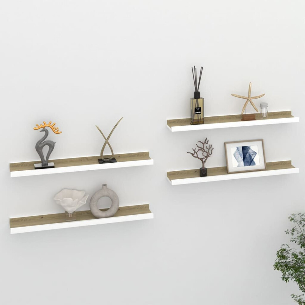 Vidaxl 4X Wall Shelves White And Sonoma Oak 60X9x3 Cm Hanging Display Racks