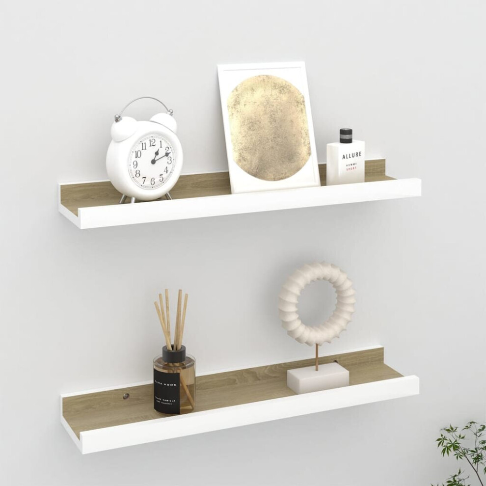 Vidaxl 2X Wall Shelves White And Sonoma Oak 40X9x3 Cm Hanging Display Racks