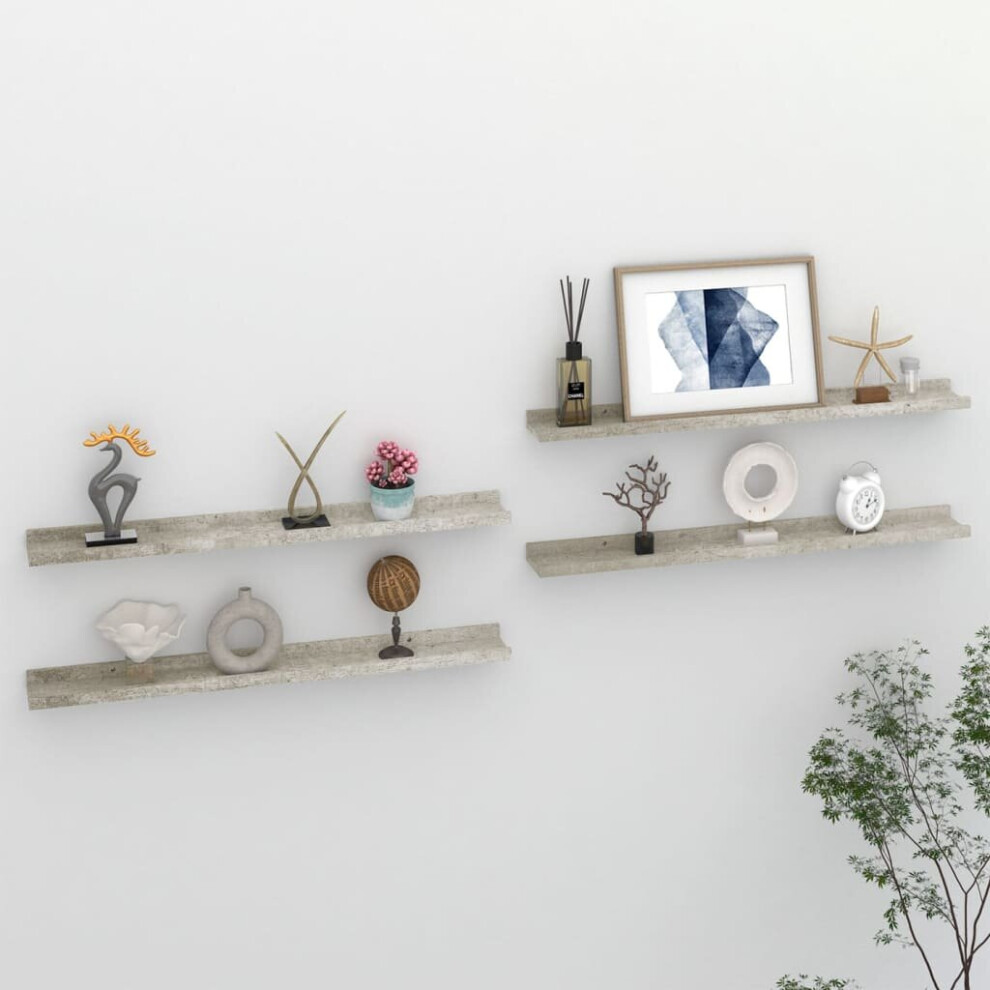 vidaXL 4x Wall Shelves Concrete Grey 80x9x3 cm Hanging Display Racks Home