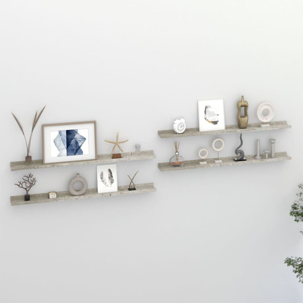 vidaXL 4x Wall Shelves Concrete Grey 100x9x3 cm Hanging Display Racks Home