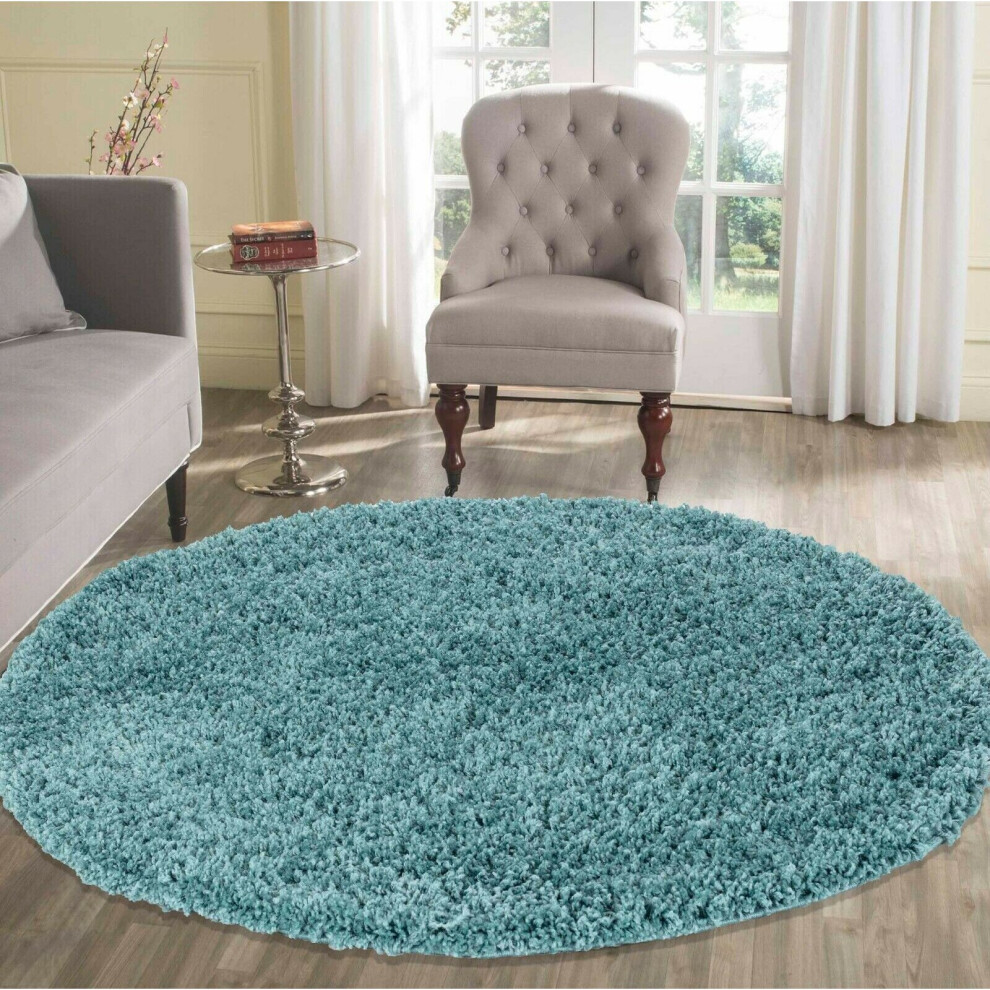 (Duck Egg Blue, 120 x 120 (Round) (4ft x 4ft)) Living Room Rugs Large Plain Shaggy Rugs Runners