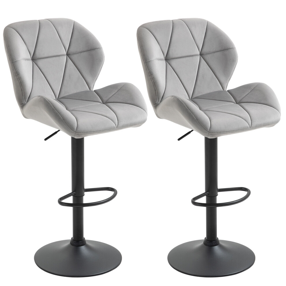 HOMCOM Bar Stool Set of 2 Adjustable Height Counter Chairs Light Grey