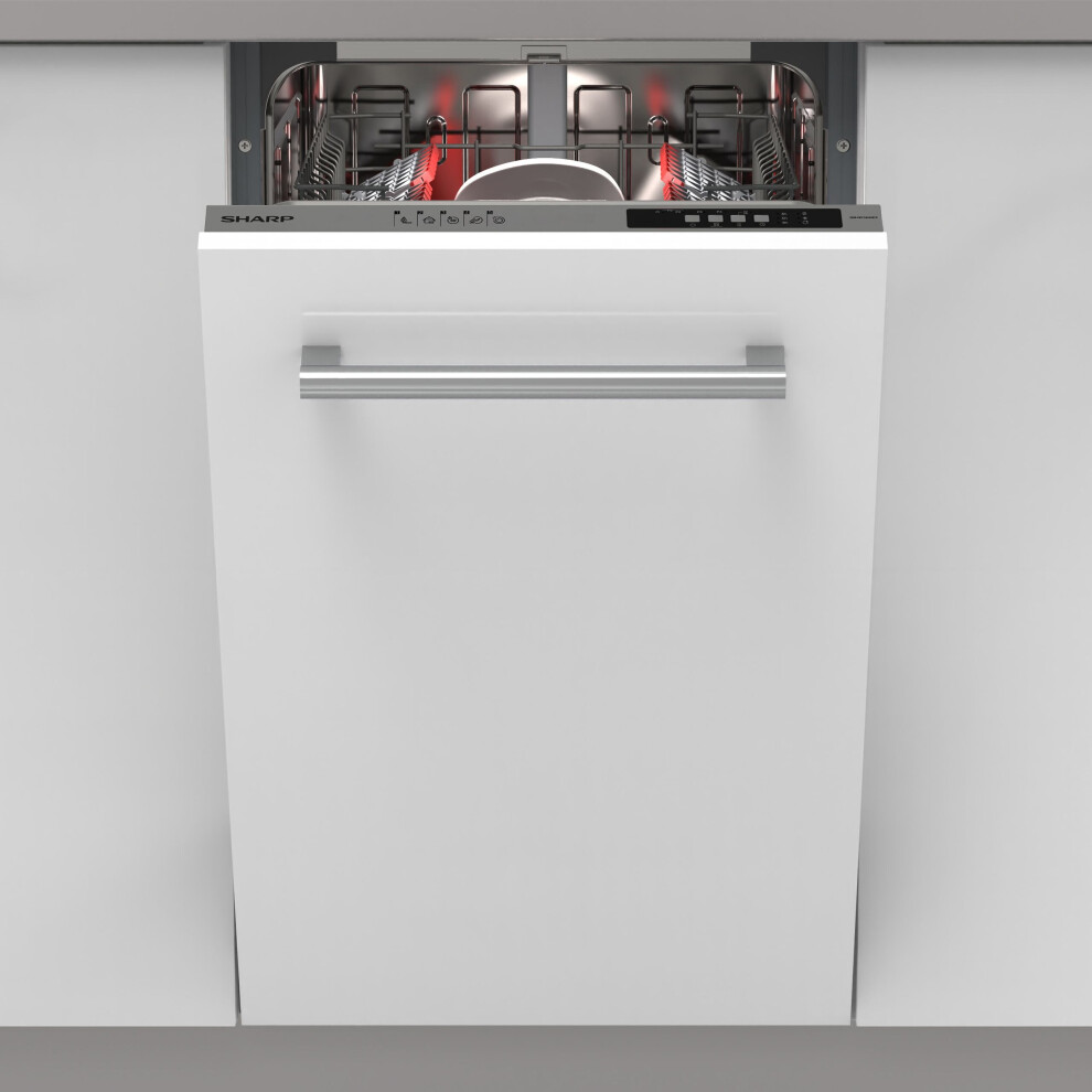 Sharp QW-NS14I49EX-EN Fully Integrated Slimline Dishwasher - Silver Control Panel