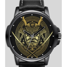 Samurai Bushido Japan Art Wrist Watch Unisex Black Bezel Faux Leather Miyota Quartz Rare UK Edition