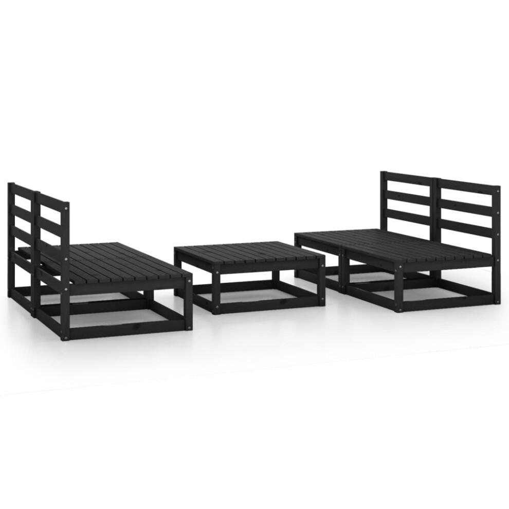 vidaXL Solid Pinewood Garden Lounge Set 5 Piece Black Wooden Furniture Sofa