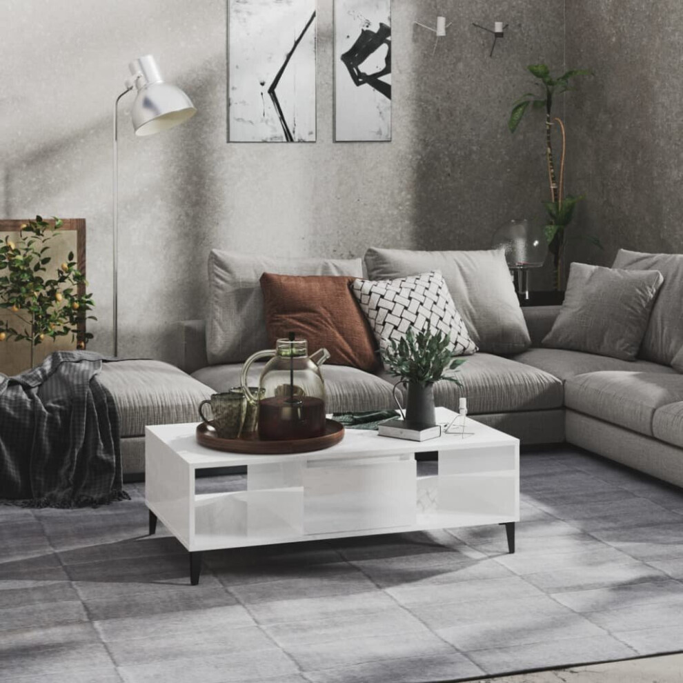 vidaXL Coffee Table High Gloss White Engineered Wood Couch End Indoor Table