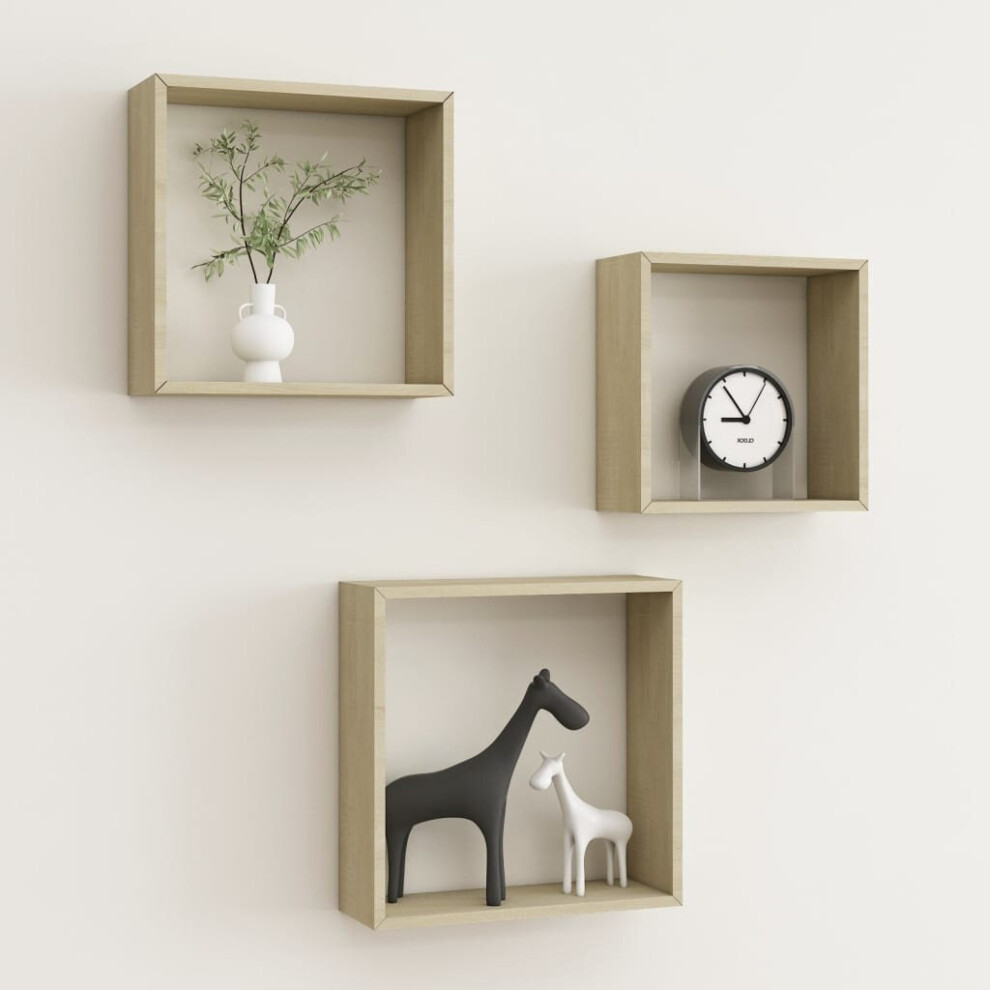 Vidaxl 3X Wall Cube Shelves Sonoma Oak Bookcase Storage Hanging Furniture