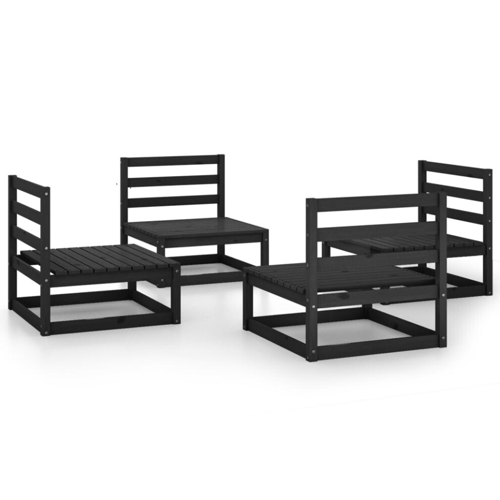 vidaXL Solid Pinewood Garden Lounge Set 4 Piece Black Wooden Furniture Sofa