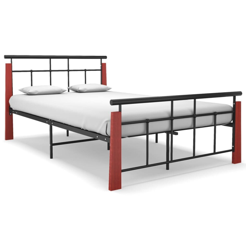 vidaXL Solid Oak Wood Bed Frame Metal 120x200 cm Bedroom Furniture Bedstead