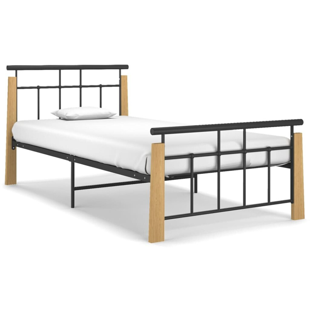 vidaXL Solid Oak Wood Bed Frame Metal 90x200 cm Bedroom Furniture Bedstead