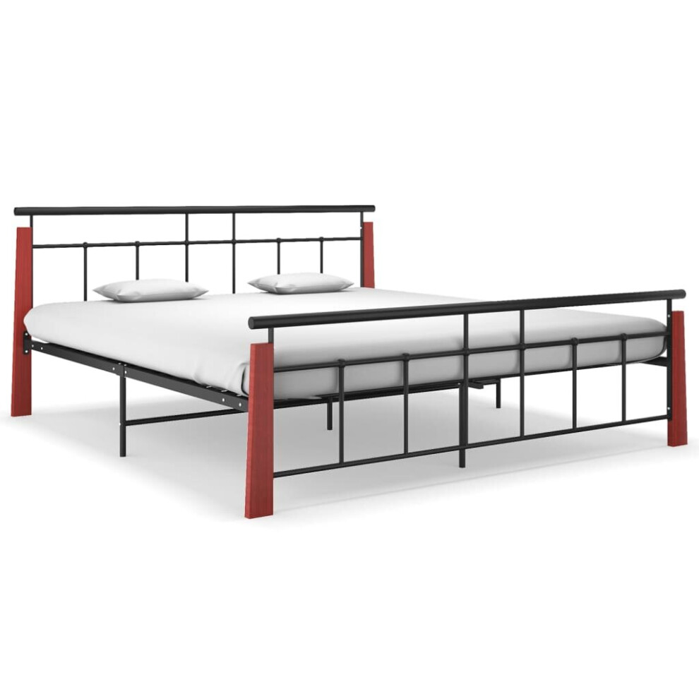 vidaXL Bed Frame Home Bed Base Metal and Solid Oak Wood 180x200 cm Super King