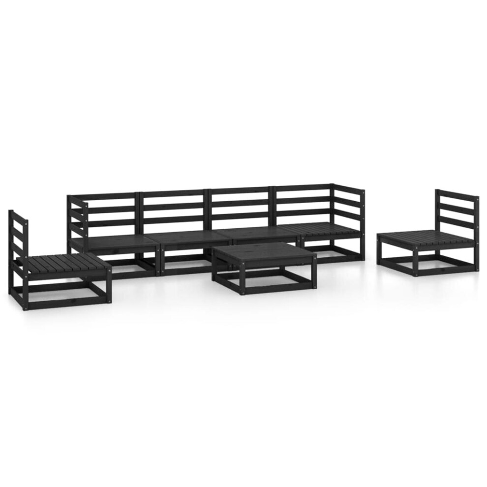 vidaXL Solid Pinewood Garden Lounge Set 7 Piece Black Outdoor Seat Furniture